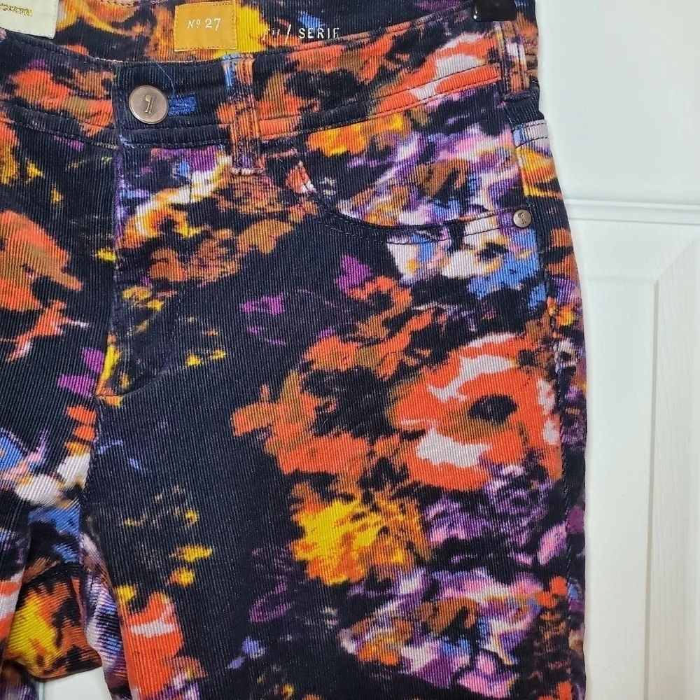 Anthro Pilcro Colorful Floral Corduroy Skinny Pants Sz 27